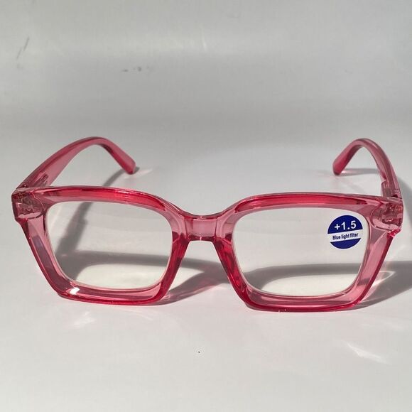1554 Claudia Square Concave 1.5 NEW Pink Reading Glasses Blue Light Filter - Picture 4 of 9